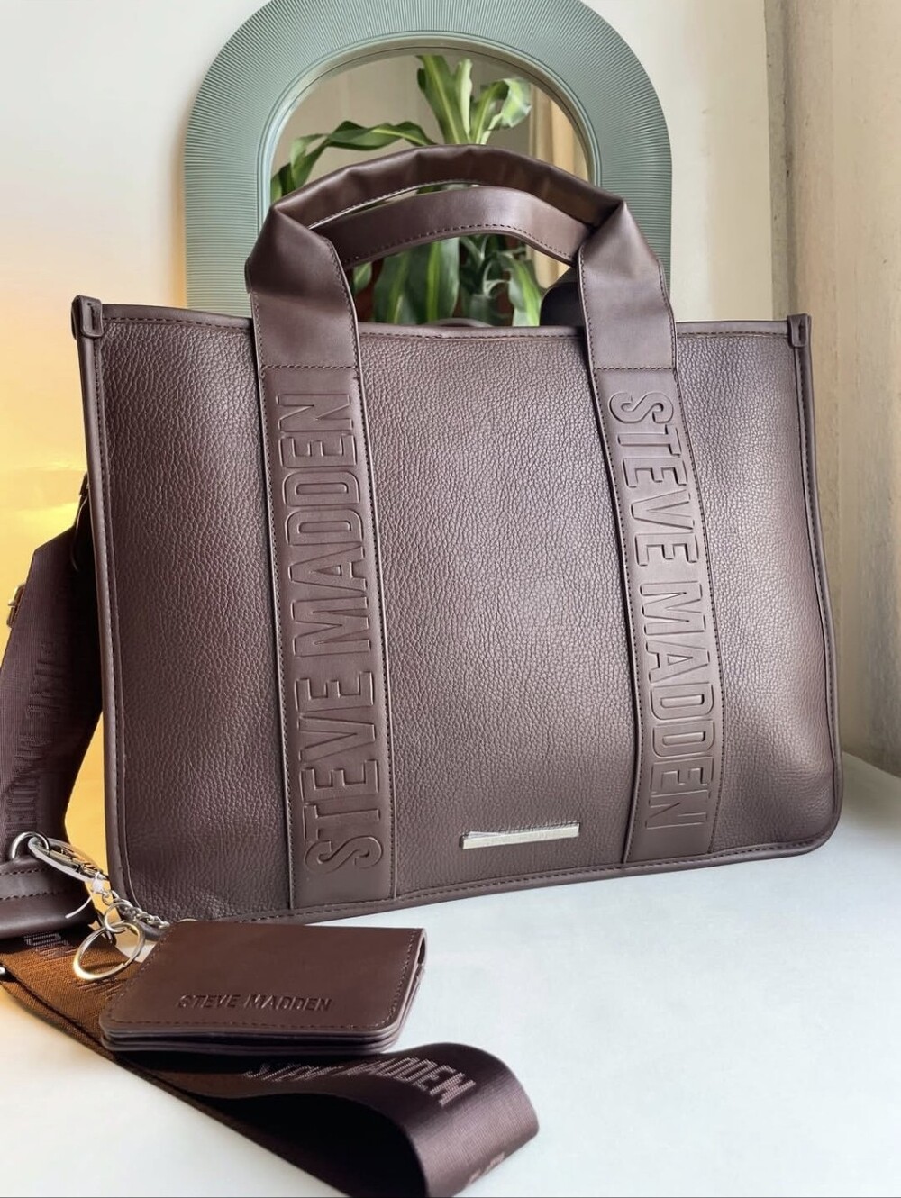 Steve Madden Dark Brown Embossed Leather Tote